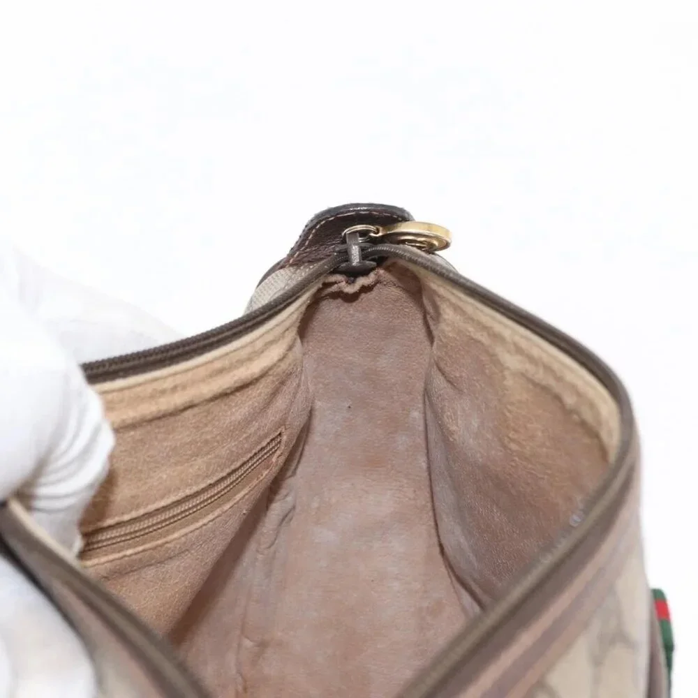 GUCCI GG Supreme Web Sherry Line Bag PVC Beige Gold 89 02 077 Auth 156280 - Picture 12 of 16